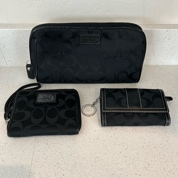 Coach Monogram Cosmetic Bag Wallet Bundle Black - Picture 1 of 11